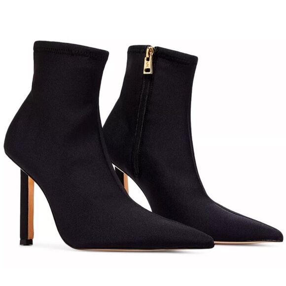 Good American Booties Size 5.5 High Kickstand Black Pointed Toe Neoprene Boot - Picture 1 of 10